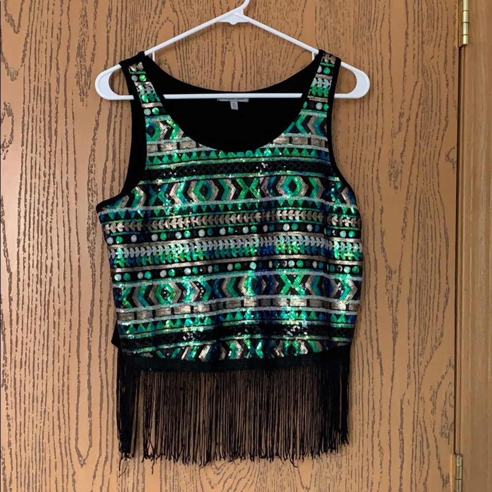 Black Charolette Russe fringe bottom, sequins top size M
